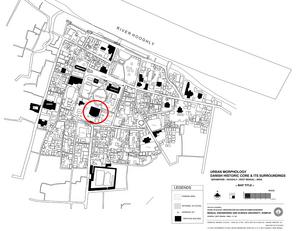 Kort over Serampores historiske centrum, Guvernementshuset er markeret med rødt. BESU 2014 Kort over Serampores historiske centrum, Guvernementshuset er markeret med rødt. BESU 2014