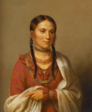 Hayne Hudjihini (Eagle of Delight), Oto. En af Chou-Man-i-Cases fem hustruer, iført europæisk kjole. Udstillet i Etnografisk Samling