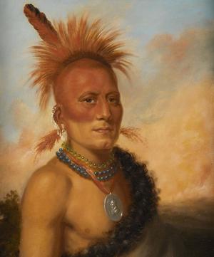 Sharitarish (Wicked Chief), Pawnee-høvding, iført ’roach’ af indfarvede dyrehår med ørnefjer