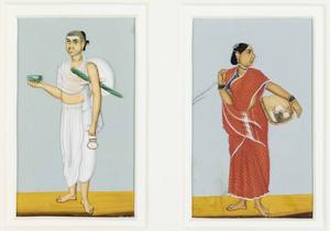 Et par tilhørende Brahmin-kasten, gouache på marieglas, formentlig fra tidligt i 1800-tallet. Foto: Arnold Mikkelsen & John Lee, 2006. Nationalmuseet (Inv.nr. Du.451)