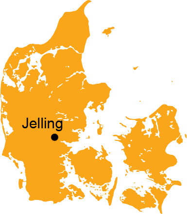 Her kan du se, hvor Jelling ligger. Monumenterne i Jelling