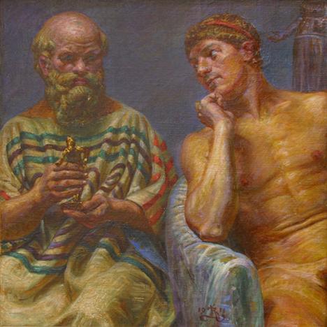 Sokrates og Alkibiades, 1911. Kristian Zahrtmann, dansk kunstmaler 1843-1917. Statens Museum for Kunst.