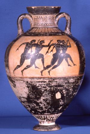Vase (amfora) med billede af disciplinen løb. Klik på billedet for at se det i en større udgave.