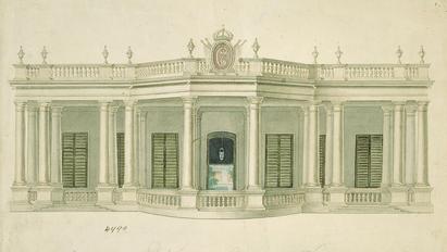 Den nye facade på guvernørens residens, tegnet af guvernør Peter Anker i 1794. Museet for Søfart.