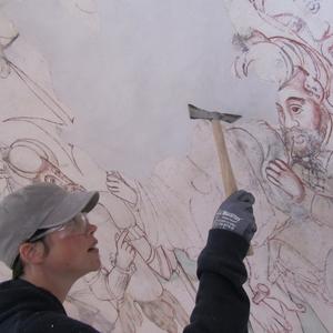 Afdækning af kalkmaleri i Skibinge Kirke