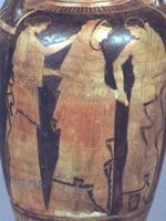 PÅ en græsk vase ses en brud, s føres til sin mands forældres hus, hendes fremtidige hjem. Kvinder havde ingen rettigheder i det græske demokrati og kunne ikke eje jord eller anden ejendom. Motiv på vase brugt ved bryllupsceremoni. Fra Athen. 450-40