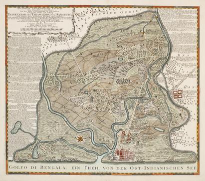 Kort over det danske område omkring Tranquebar af Matthias Seutter, 1744. Nationalmuseet