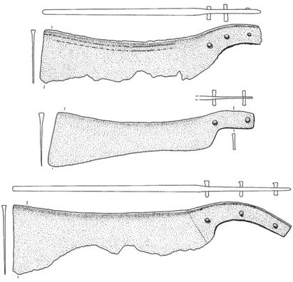 Græske enæggede rageknive har haft greb af organisk materiale. 