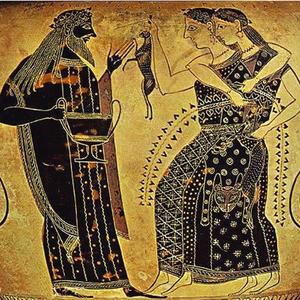 Dionysos med mænader. Amphora, Amasis maleren, 540 f.Kr.