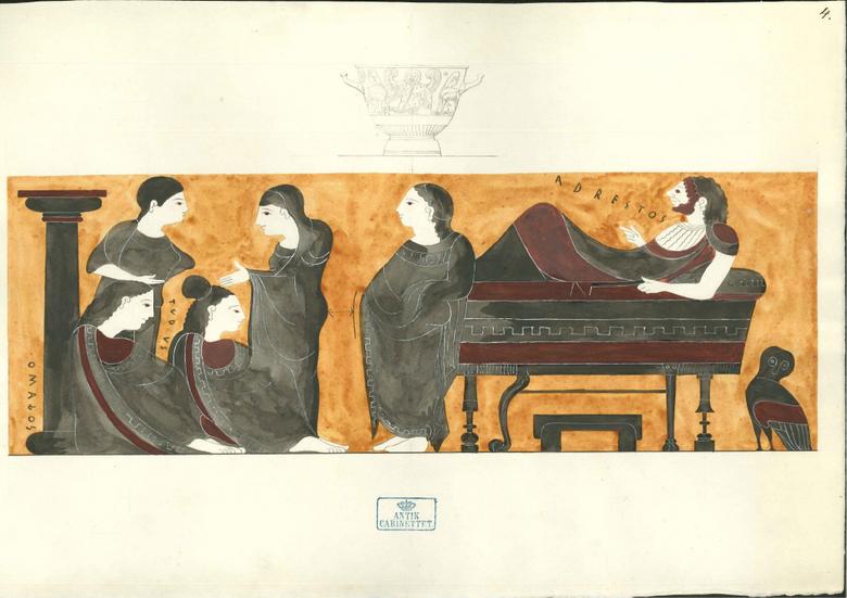 Tegninger af vinkarrets motiver som det så ud ved erhvervelsen. Oprindeligt lavet til Christian 8.'s vase-katalog.
