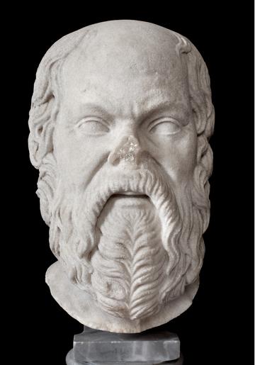 Sokrates (469-399 f.Kr.). Græsk filosof, født i Athen. Sokrates' tanker er overleveret til os gennem hans elev, Platons værker. (Nationalmuseets Antiksamling)