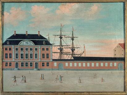 Det Asiatiske Kompagnis hovedbygning i Strandgade opført af Philip de Lange 1738. Maleri af Rach og Eegberg, 1747.