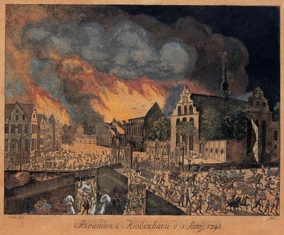 Stik med motiv fra Københavns brand 1795.