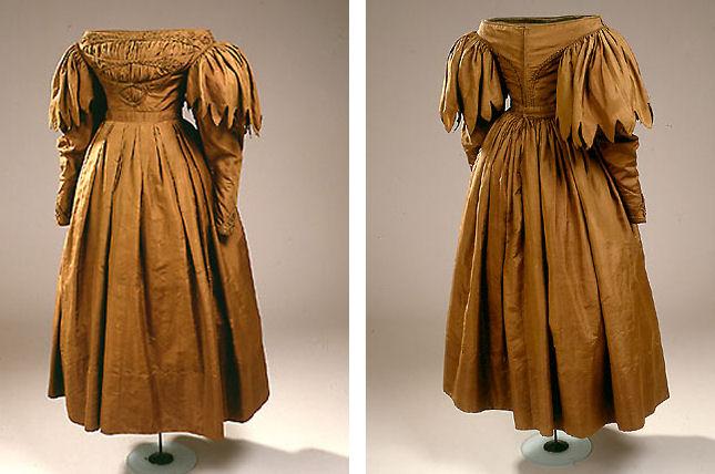Ungpigekjole i brun silke, ca. 1830
