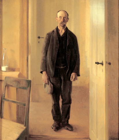 En Sulten ved Døren". Maleri af Carl V. Meyer, 1910.