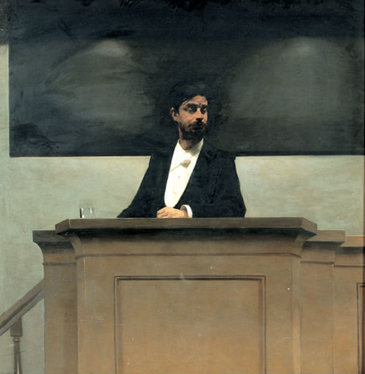 "Georg Brandes på Universitetets talerstol", maleri af Harald Slott-Møller, 1889-90.