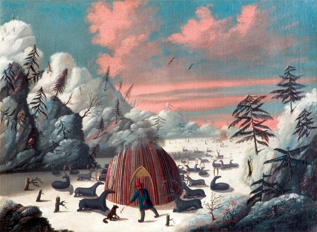"Hvor dyrene ligger samlet om teltet", maleri fra 1749, der viser en samisk sommerlejr